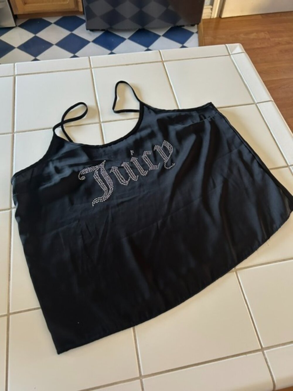 Juicy Couture Black Silky Sleep Tank Top XL Pajama Cami Y2K - Picture 1 of 2